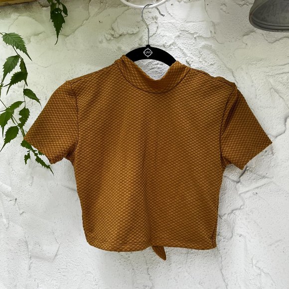 Urban Outfitters Mustard Yellow Backless Mandarin Collar Crop Top w/Bows - Small - Picture 1 of 4